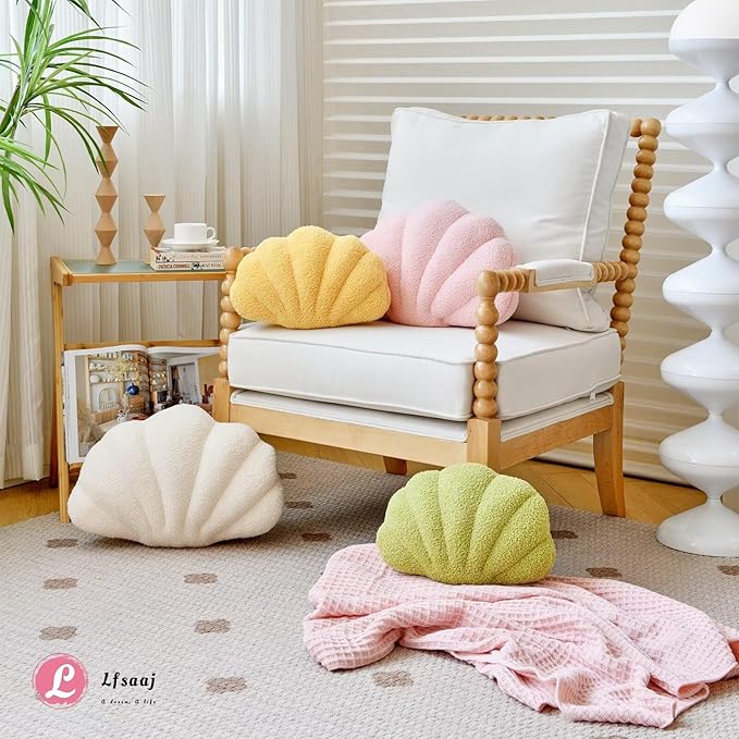 Lfsaaj Green Seashell Throw Pillows, Shell Shaped Throw Pillows, 13 Inch Soft Home Decorative Pillow Plush Cushion for Bed Couch Living Sofa Room Decor Accent Throw Pillow
