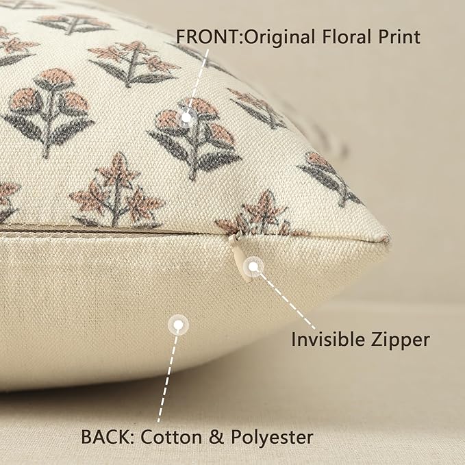 YCOLL Farmhouse Floral Print Throw Pillow Covers 18x18 Set of 2, Rustic Decorative Cushion Covers for Sofa Couch Bed Living Room, Vintage Floral Patterned Cottage Home Decor, Rust Copper