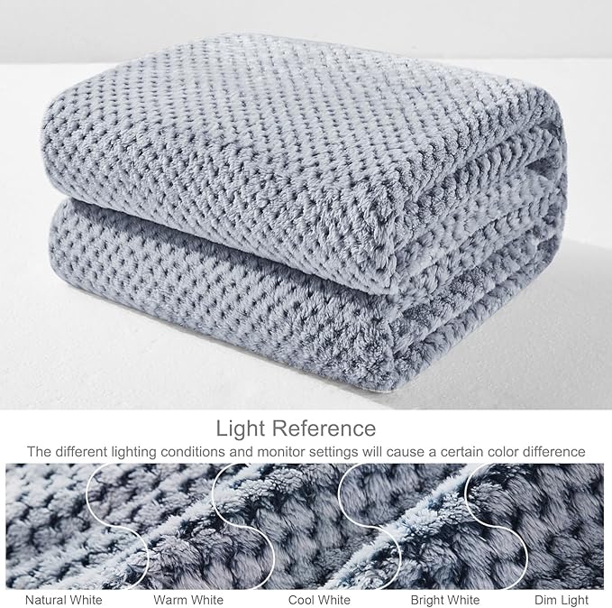 Exclusivo Mezcla Fleece Throw Blanket Extra Large, Super Soft and Warm Blankets for Couch, Sofa and Bed Waffle Textured, Cozy, Fuzzy and Lightweight (Heather Navy Blue, 50x70 Inches)