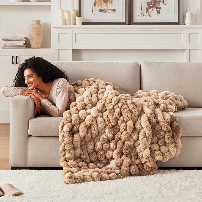 Hyde Lane Soft Faux Rabbit Fur Throw Blanket, Cute Plush Fuzzy Blanket for Sofa Couch, Thick Fluffy Shaggy Throw for Women Girls As a Gift, Brun Rabbit, 50"x60"