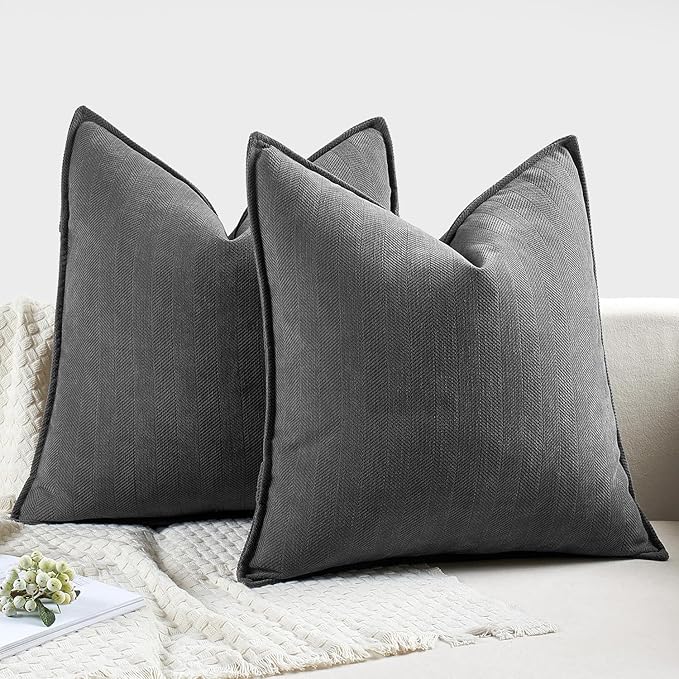 MIULEE Pack of 2 Dark Grey Decorative Pillow Covers 26x26 Inch Soft Chenille Luxurious Couch Throw Pillows Farmhouse Cushion Covers Euro Shams with Elegant Design for Sofa Bed Living Room Home Decor
