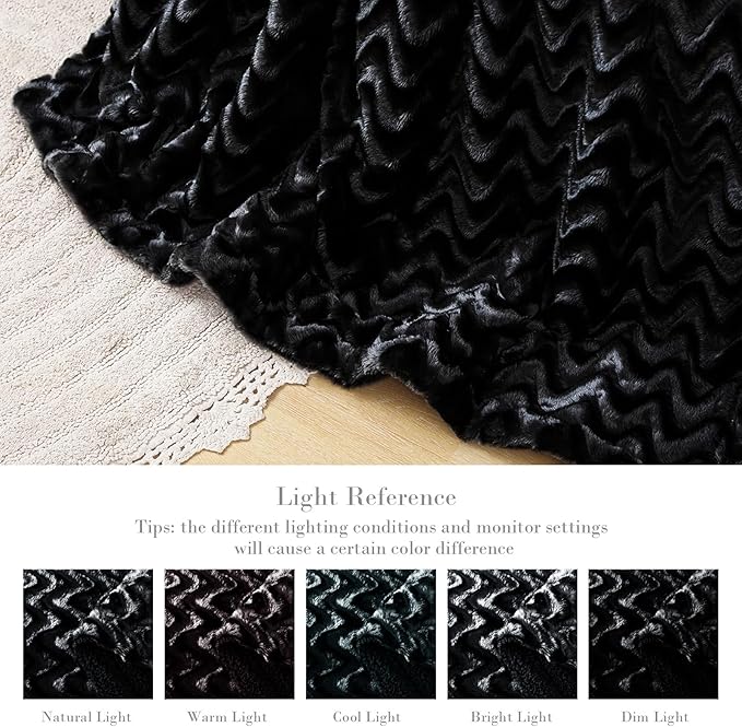 Whale Flotilla Faux Fur Sherpa Throw Blanket for Couch Sofa, Cozy Reversible Fuzzy Fluffy Plush Throws for All Season, Warm and Soft, 50x60 Inch, Black