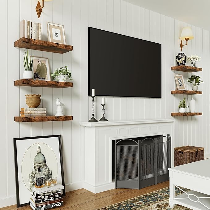 Vivelove Floating Shelves for Wall 16 inchs Long, Display Shelves with Invisible Brackets for Living Room, Bedroom, Kitchen, Bathroom Shelves Over Toilet Farmhouse Home Decor - Set of 2, Rustic Brown