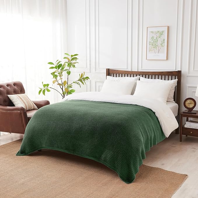 Douceur Christmas Green Throw Blanket for Bed, Soft Chunky Cable Knit Throw Blanket, Classic Fisherman's Rib Stitch Pattern Throw for Living Room,60"X80"