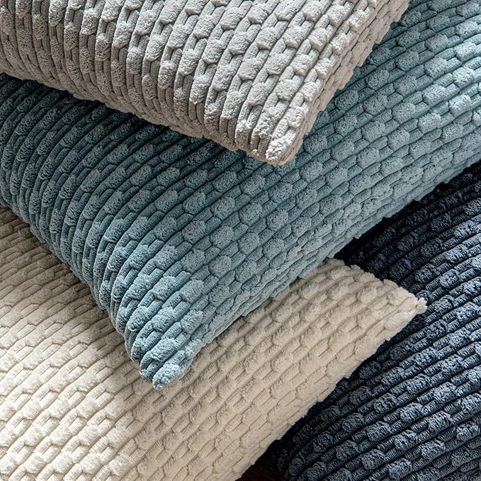 MIULEE Pack of 2 Decorative Throw Pillow Covers 18x18 Inch Soft Boho Striped Textured Corduroy Pillow Covers Modern Farmhouse Home Decor for Couch Bed Sofa Living Room Cream White