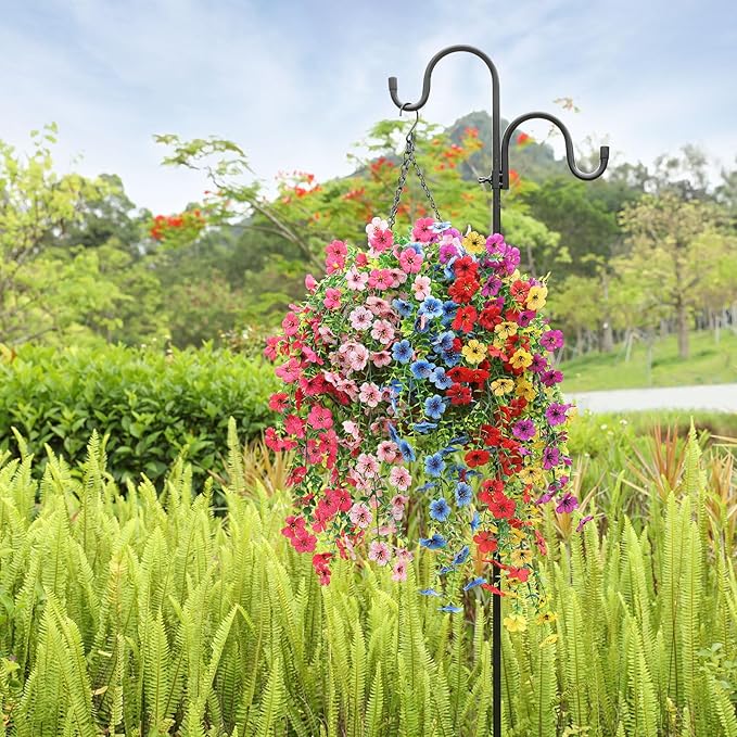 Artificial Flowers for Outdoors Spring Decor, 6 Bundles UV Resistant Realistic Fuax Silk Hanging Flowers, Fake Plants for Planter Indoor Outside Garden Porch Patio Balcony Yard Farmhouse