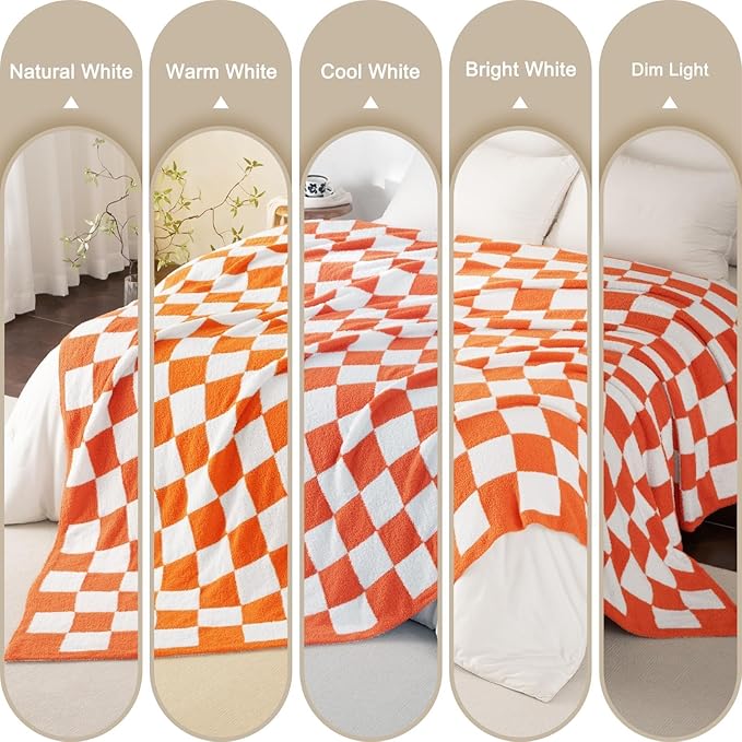 Whale Flotilla Checkered Knit Throw Blanket, Ultra Soft Warm Reversible Cozy Decorative Blankets for Couch Sofa and Bed, 50x60 Inch, Orange