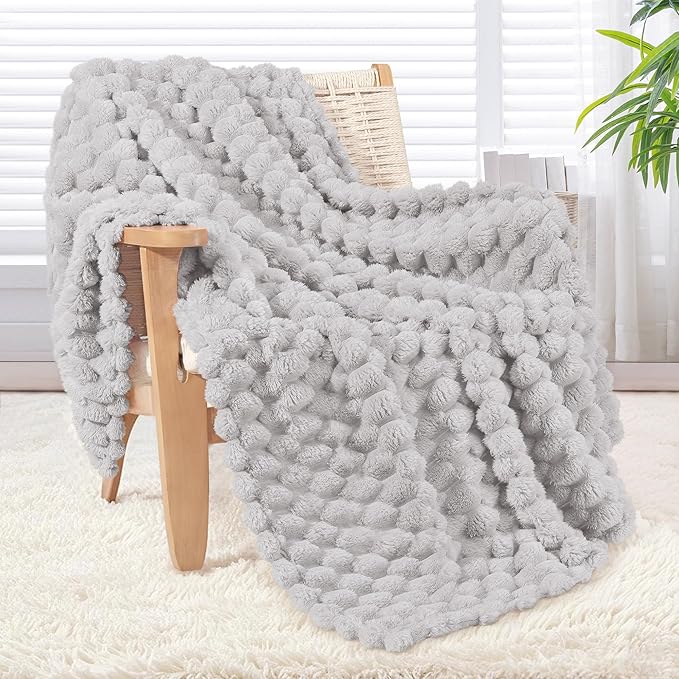 Whale Flotilla Throw Blanket for Couch with Jacquard Pattern, Fuzzy Soft Cozy Exquisite Blankets for All Season, Warm and Fluffy, 50x60 Inch, Light Grey