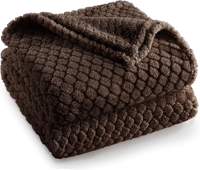 Exclusivo Mezcla Queen Size Fleece Blanket for Bed, Extra Soft Warm Decorative Fuzzy Blanket for Women, Lightweight Cozy Bedding Blankets, 90x90 Inches, Coffee