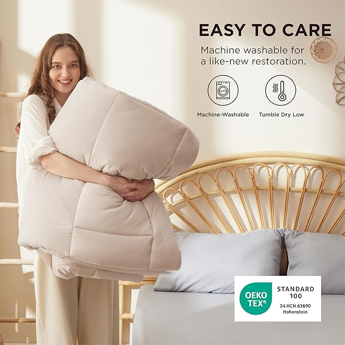 Bedsure Comforter Duvet Insert - Quilted Comforters King Size, All Season Duvet, GentleSoft Down Alternative Bedding, with 8 Tabs, Gifts for Women/Men, Beige, King 90 x 102 Inches