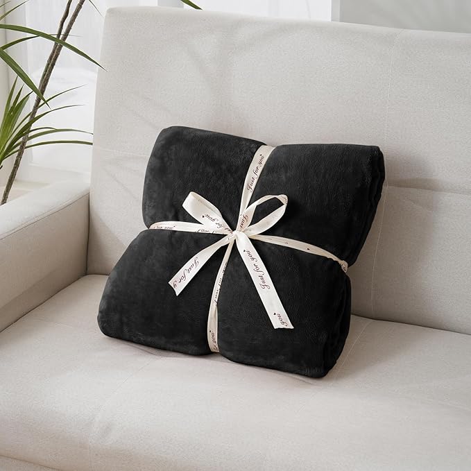 Twin Blanket for Bed, Flannel Fleece Blankets Warm Plush Cozy Blankets for Women, Fuzzy Soft Blanket for Sofa, Couch, Travel, Camping, 60" X 80", Black