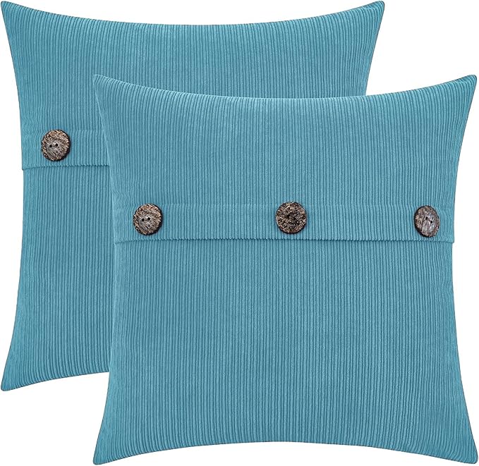 HWY 50 Smoke Blue Chenille Throw Pillow Covers 20x20 Inch with Triple Buttons, Soft Farmhouse Accent Decorative Cushion Cases for Couch Sofa Bed Living Room Pack of 2