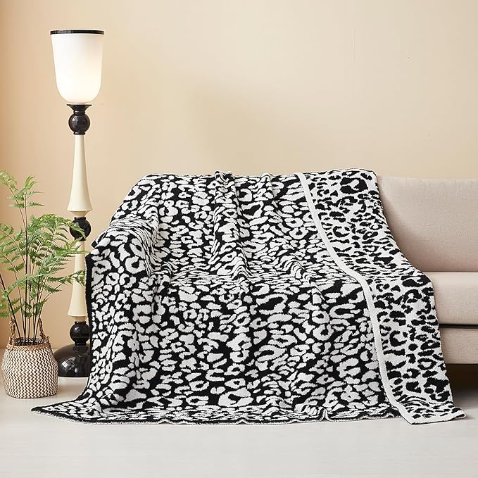 MH MYLUNE HOME Ultra Soft Leopard Throw Blanket (71x78 inches) Microfiber Blanket Plush Warm Reversible Cheetah Blanket Leopard Pattern Throw for Couch Bed Sofa, Black and White, 71"x78"