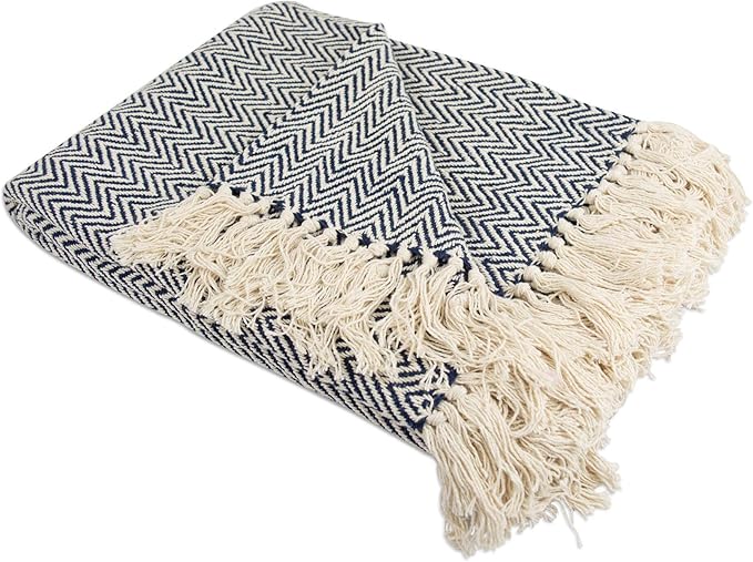 DII Chevron Throw Collection Handloomed Cotton, 50x60, Nautical Blue