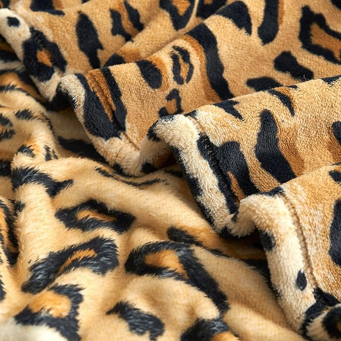 Cozy Bliss Leopard Print Fuzzy Blanket Throw for Bed & Couch - Thick Soft Warm Fleece Blankets for Room Decor, for Kids, Women Men Girls, Brown Cheetah 100"*120"