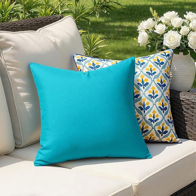 MIULEE Pack of 2 Decorative Outdoor Waterproof Pillow Covers Square Garden Cushion Sham Throw Pillowcase Shell for Patio Tent Couch 18x18 Inch Turquoise