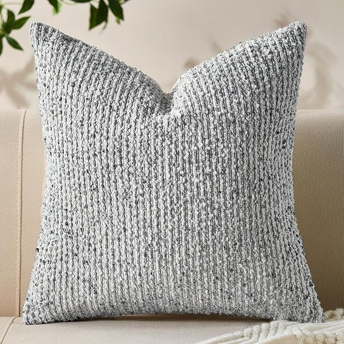 Allorry Decorative Couch Throw Pillow Covers 20x20 Blue Striped Soft Wool Pillow Covers Neutral Textured Boho Cushion Covers for Modern Farmhouse Sofa Bedroom Living Room Decor SY011-C20