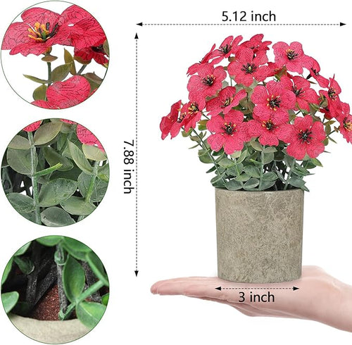 2 Pack Small Fake Plants Potted Artificial Plants Artificial Flowers Potted Faux Flower Daisy with Eucalyptus Leaves for Home Decor Office Room Farmhouse Indoor Table Bathroom Decor（Magenta）