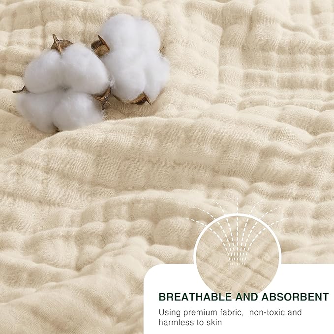 Love's cabin 100% Cotton Muslin Blanket, 6 Layer Lightweight Breathable Gauze Large Throw Blanket 50 x 70 Inches, Soft Cooling All Season Blanket for Couch or Sofa, Beige
