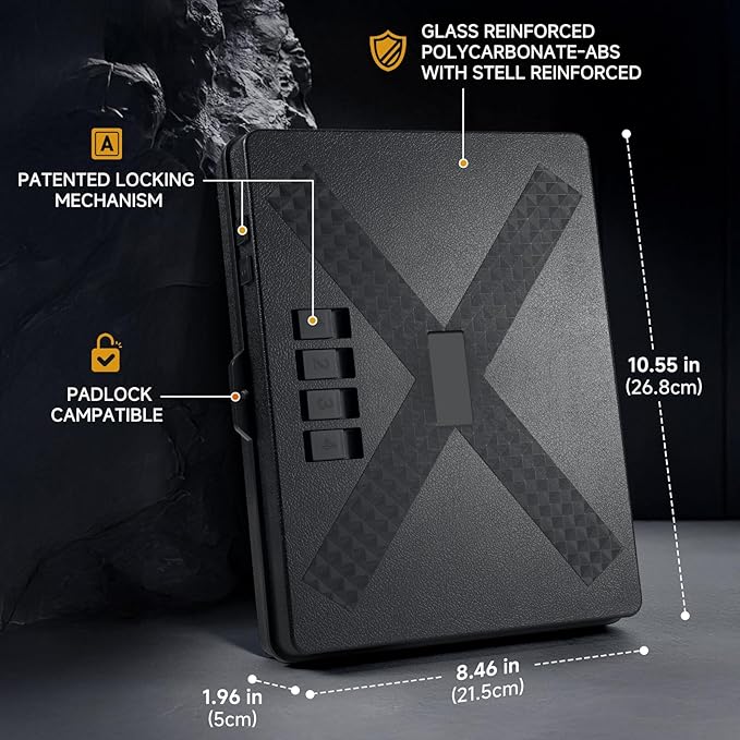 Gun Safe Alternative,Portable Gun Case Handgun Lock Box Quick Access Pistol Safe Small Handgun Storage with TSA Padlock,Instant Access Gun Box for Bedside and Car