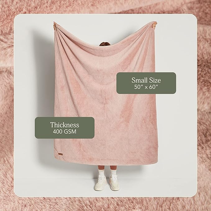 UnHide Lil’ Marsh Faux Fur Blanket - Lightweight, Soft Throw Blanket - Machine Washable - Ideal for Bed, Couch, or Reading Chair- Small (50" x 60") Rosy Baby