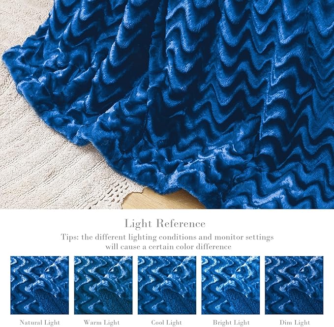 Whale Flotilla Faux Fur Sherpa Throw Blanket for Couch Sofa, Cozy Reversible Fuzzy Fluffy Plush Throws for All Season, Warm and Soft, 50x60 Inch, Royal Blue