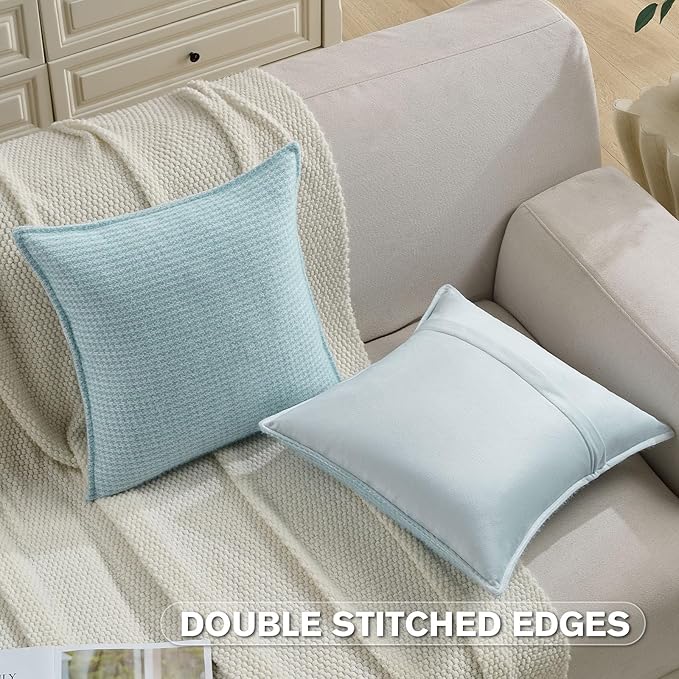 FUTEI Light Blue Decorative Throw Pillow Covers 18x18 Inch Set of 2,Soft Houndstooth Gingham Textured Cushion Case,Modern Home Decor for Couch Bed Living Room