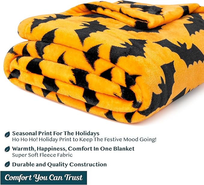 PAVILIA Halloween Throw Blanket for Couch | Bat Fall Halloween Fleece Blanket | Soft, Plush, Warm Black Fall Cabin Throw, 50x60 (Bat Halloween)