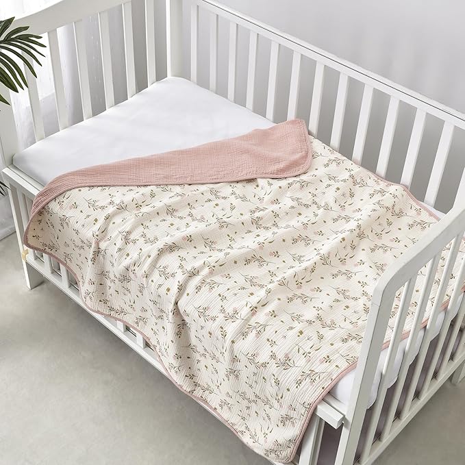 CREVENT 2Pcs 30''X40'' Cute Cozy Fluffy Warm Baby Blankets for Infants Toddlers' Bedding Crib Cot Stroller - Grey Cloud + Muslin Flower
