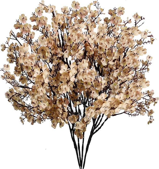 Mandy's Light Brown Artificial Baby’s Breath Flowers 15 Bundles Silk Gypsophila, 18.5 Inch European Style Modern Home Decor Centerpiece, Neutral Wedding Flower Arrangements