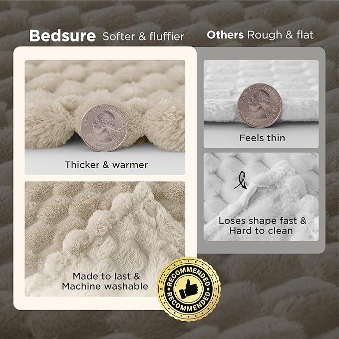 Bedsure Blanket Queen Size for Bed - 350GSM Fluffy Plush Bubble Blanket Queen Size for Home Room Decor, GentleSoft Cute Fleece Soft Cozy Gifts for Women Girls, Beige, 90x90 Inches