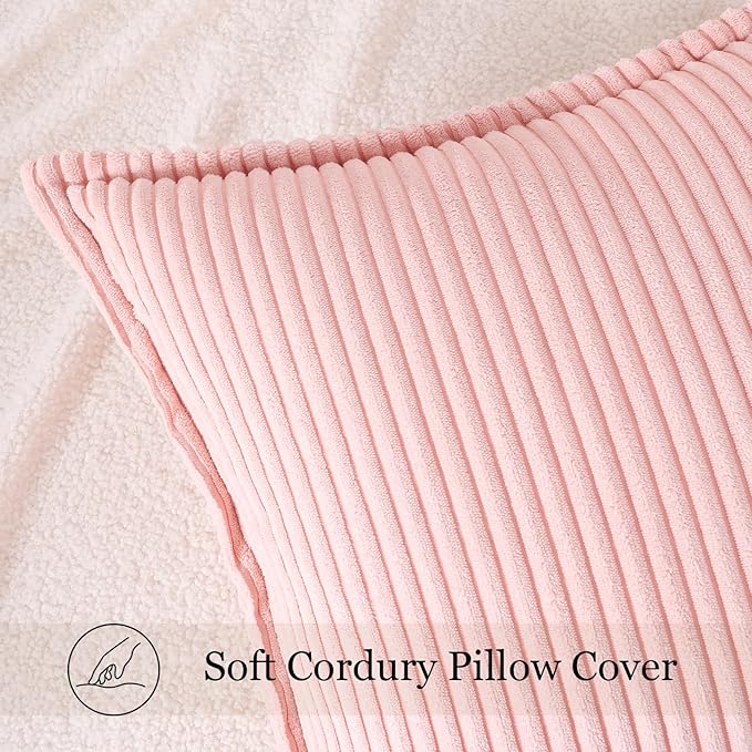 Mecatny Corduroy Throw Pillow Covers 26x26 Set of 2, Neutral Decorative Soft Boho Couch Pillow Covers with Broadside for Sofa Living Room, Pink