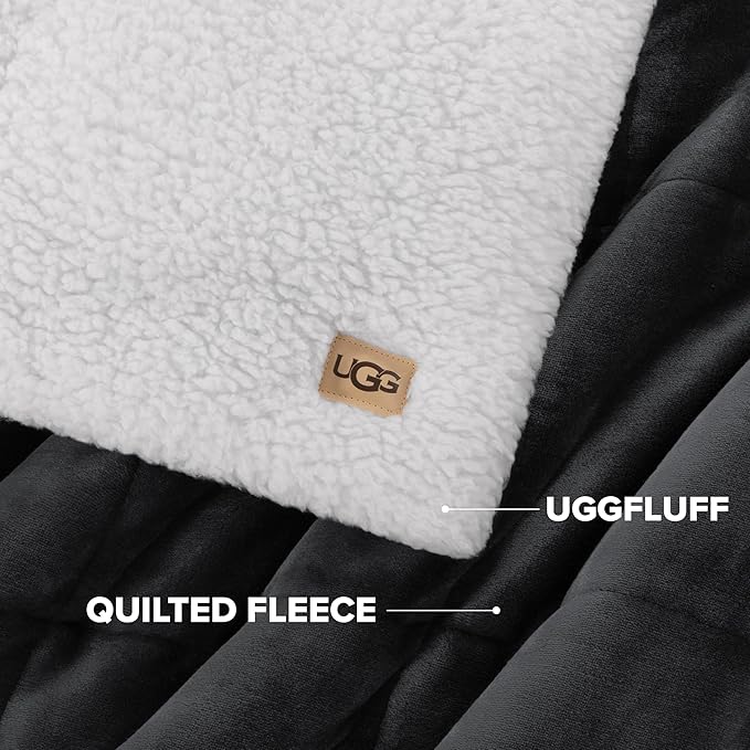 UGG Nita Throw Blanket for Bed, Soft Reversible Plush Throw for Couch and Living Room, Cozy Fluffy Blanket, Washable Bedding, Home Decor, 50-inch x 70-inch, Charcoal Grey