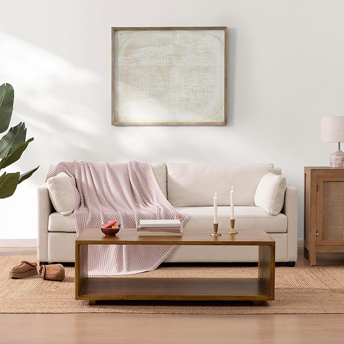 UGG Luna Knit Blanket Throw Cotton Chunky Soft Throw for Couch or Bed Cozy Warm Waffle Giftable Lightweight Blanket for Living Room Bedroom or Dorm Machine Washable, 50-inch x 70-inch, Quartz Pink