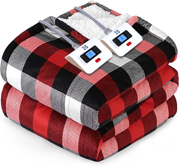 Sealy Electric Heated Throw, Plaid Lightweight Blanket for Sofa, Couch, Bed, Double Side Super Soft Luxurious Plush (Red, Queen Size 84" x 90")