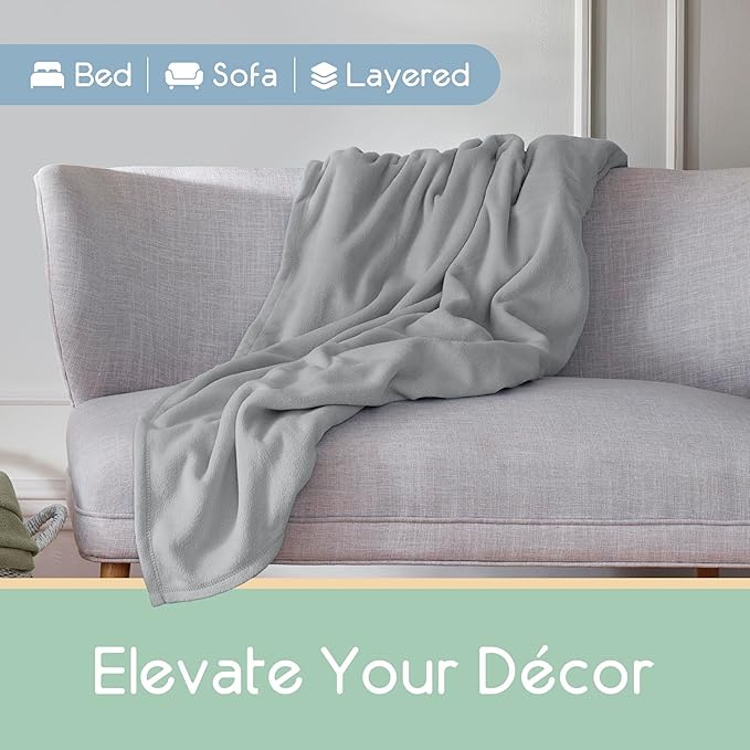 Twin Size Microfleece Blanket | Fleece Bed Blanket | All-Season Comfort | Supersoft Lightweight | Plush Throw Blanket for Bed Couch or Sofa | Pet-Friendly | Light Grey