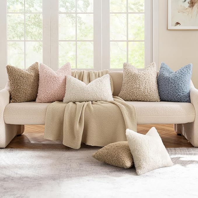 MIULEE Pack of 2 Pink Throw Pillow Covers 18x18 Inch Faux Fur Decorative Sherpa Boucle Spring Pillow Covers Fuzzy Accent Soft Sheepskin Fleece for Boho Home Decor Couch Living Room Bed Valentines Day