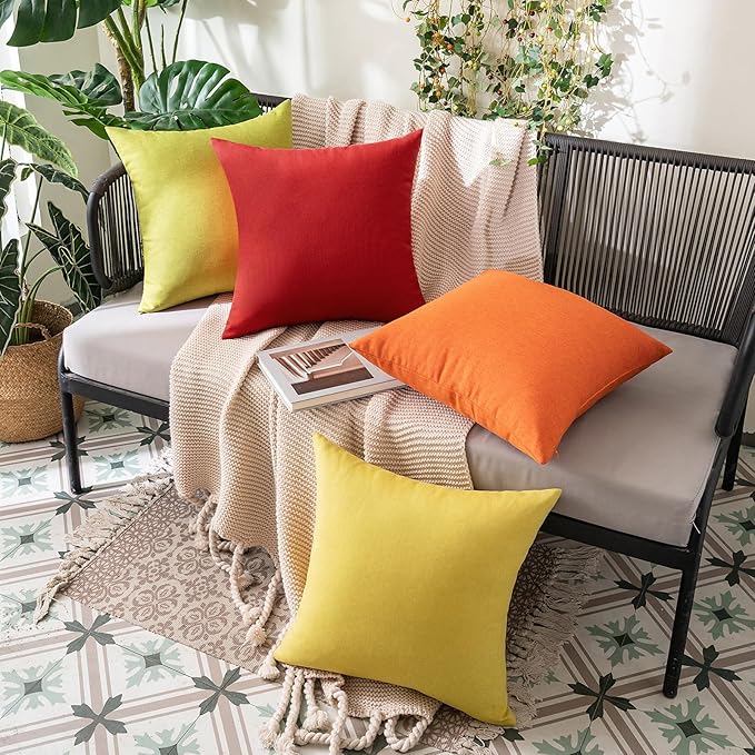 MIULEE Pack of 2 Decorative Outdoor Solid Waterproof Throw Pillow Covers Faux Linen Garden Farmhouse Cushion Cases for Summer Patio Tent Balcony Couch Sofa 18x18 Inch Red