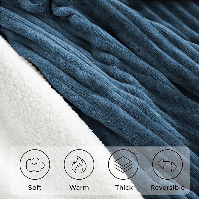 Sherpa Blankets Queen Size - Fleece Queen Blanket for Bed, Soft and Warm Throw Blanket for Winter, 90" x 90", Washed Blue