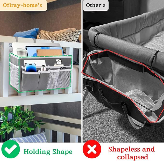 Ofiray-home 2pcs Bedside Caddy/Bedside Hanging Storage Bag for Bunk College Dorm Bed and Hospital Beds,Can be Placed Glasses,Water Bottle,Books,Mobile Phones,Keys,Dorm Room Essentials