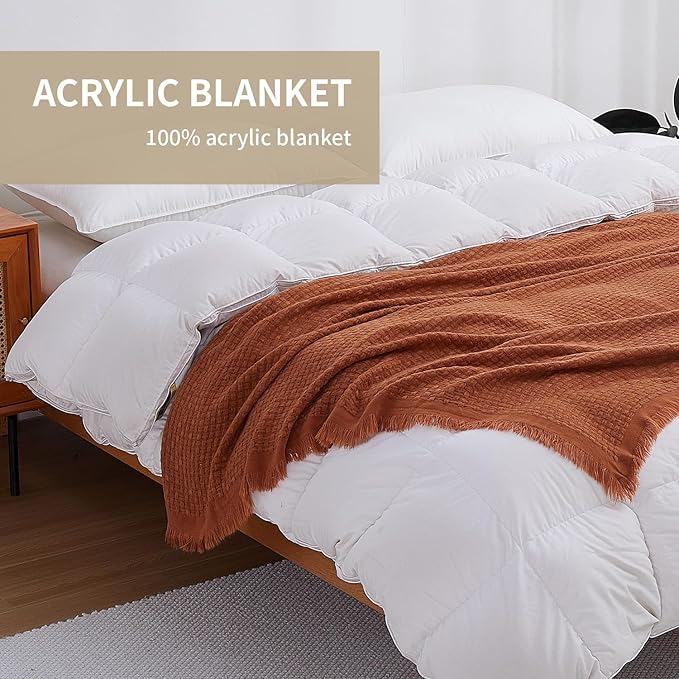 100% Acrylic Decorative Knitted Throw Blanket with Tassels for Bed, Couch, Small, Chairs, Lightweight, Soft, Cozy, Waffle Textured Blanket, Suitable for Spring, Summer, Rust, 50"x60"