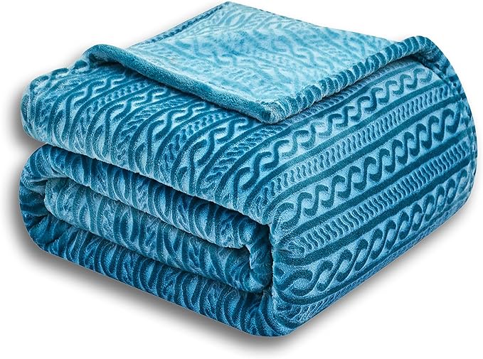 Soft Cozy Fleece Throw Blanket, 50x60 Inches – Lightweight Plush Blanket for Couch, Fuzzy 3D Jacquard Design, for Sofa, Bed & Travel, Teal Chain