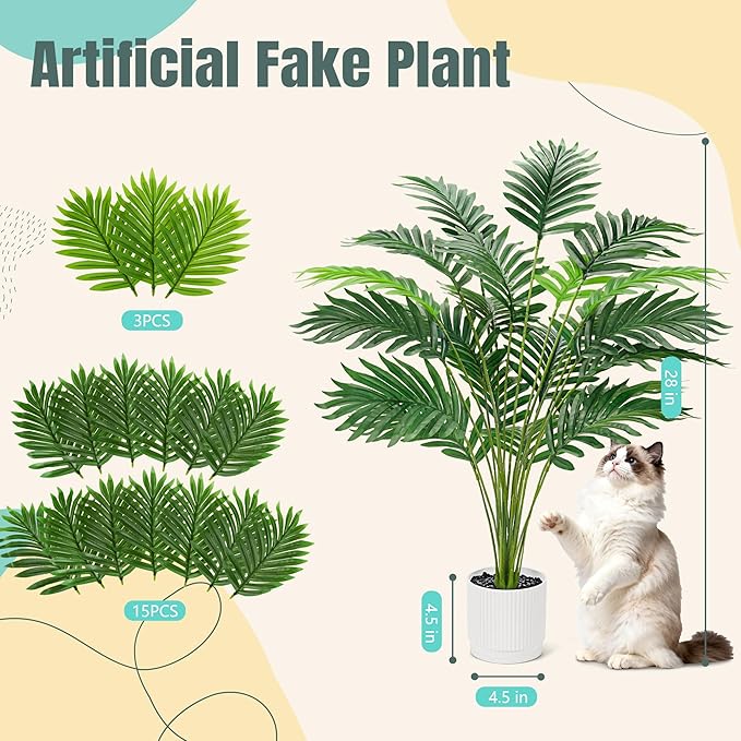 Der Rose 28'' Artificial Palm Tree Tall Fake Tropical Faux Trees Indoor and Outdoor for Home Bathroom Porch Outside Patio Decor (White Pot) (Pack of 2)