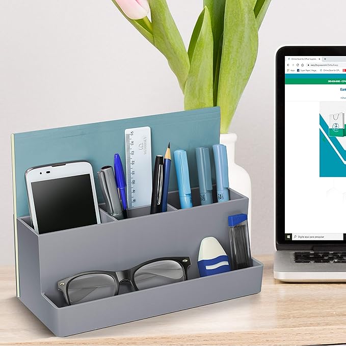 Acrimet Desktop Organizer - Multi Organizer Caddy Holder for Office, Home and School use (Plastic) (Silver Color)