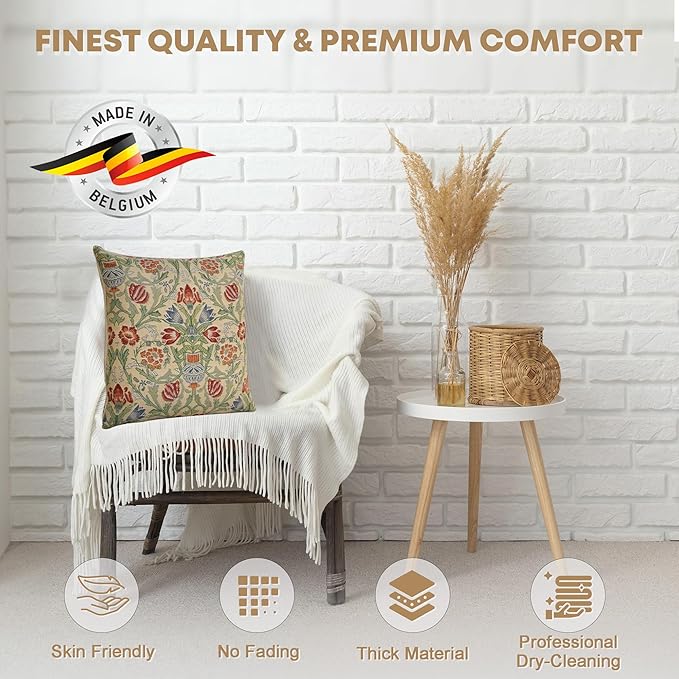 Charlotte Home Furnishings Throw Pillow Covers 16x16 in Single Stem Decorative Couch Pillow Cover Boho Decor European Tapestry Cushion Cases Living Room Cozy Home Decor Jacquard Woven Soft Cotton