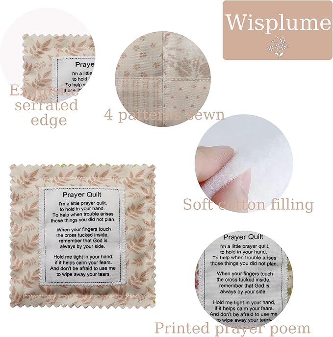 Mini Prayer Quilt with Cross Inside Vintage Pocket Scripture Prayer Quilt Squares Sympathy Christian Gifts for Women Pastor Appreciation Father's Day Graduates Gifts (Cream)