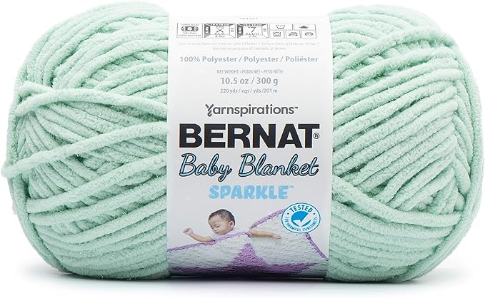 Bernat Baby Blanket Sparkle Seafoam Yarn - 1 Pack of 10.5oz/300g - Polyester - #6 Super Bulky - 220 Yards - Knitting & Crochet