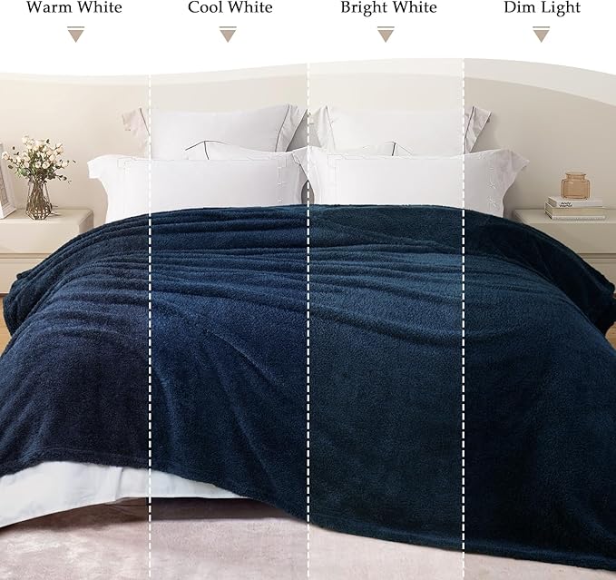 Exclusivo Mezcla Fleece Bed Blankets Queen Size, Ultra Soft, Lightweight and Fuzzy Navy Blue Blanket for Women, Home Decor, 90x90 Inches