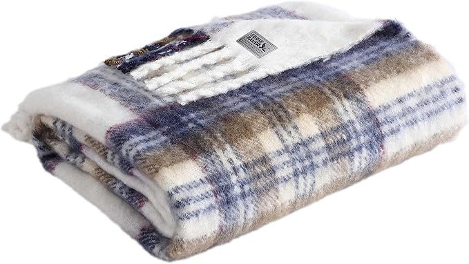 Eddie Bauer - Throw Blanket, Faux Mohair Plaid Bedding with Ultra-Soft Yarn-Dyed Construction, Throw Blanket for Couch or Bed (Edgewood Plaid Beige, 50" x 60")