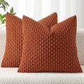 MIULEE Throw Pillow Covers Soft Corduroy Decorative Set of 2 Boho Striped Pillow Covers Pillowcases Farmhouse Home Decor for Couch Bed Sofa Living Room Rust 18x18 Inch